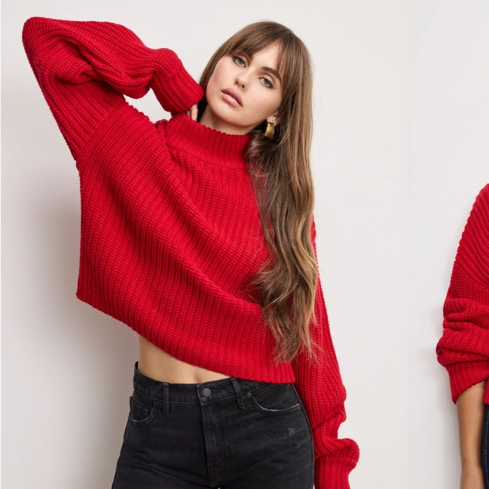 H&M chunky red sweater high neck mock turtleneck